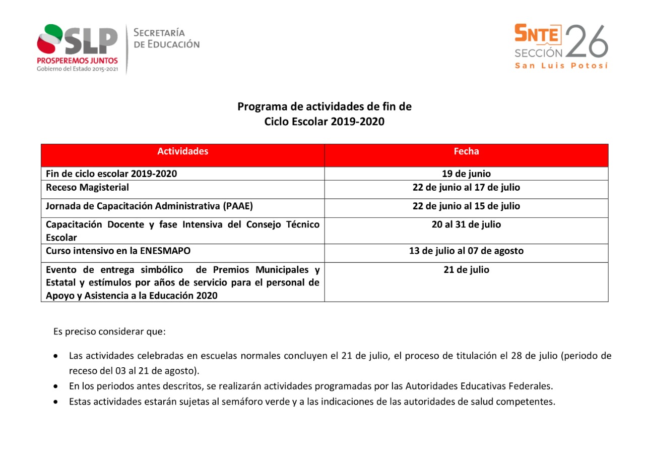 AVISO: Programa de actividades de fin de curso escolar 2019-2020