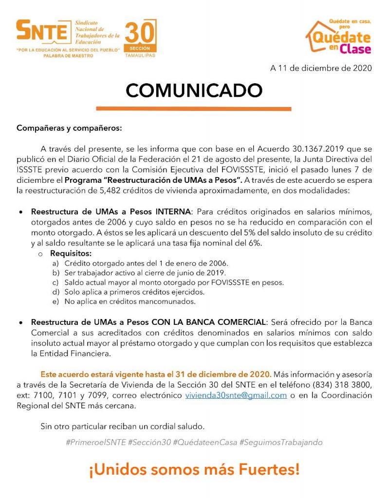 Comunicado Programa De Reestructuraci n De UMAs A Pesos Secci n 30 comunicado-programa-de-reestructuraci-n-de-umas-a-pesos-secci-n-30
