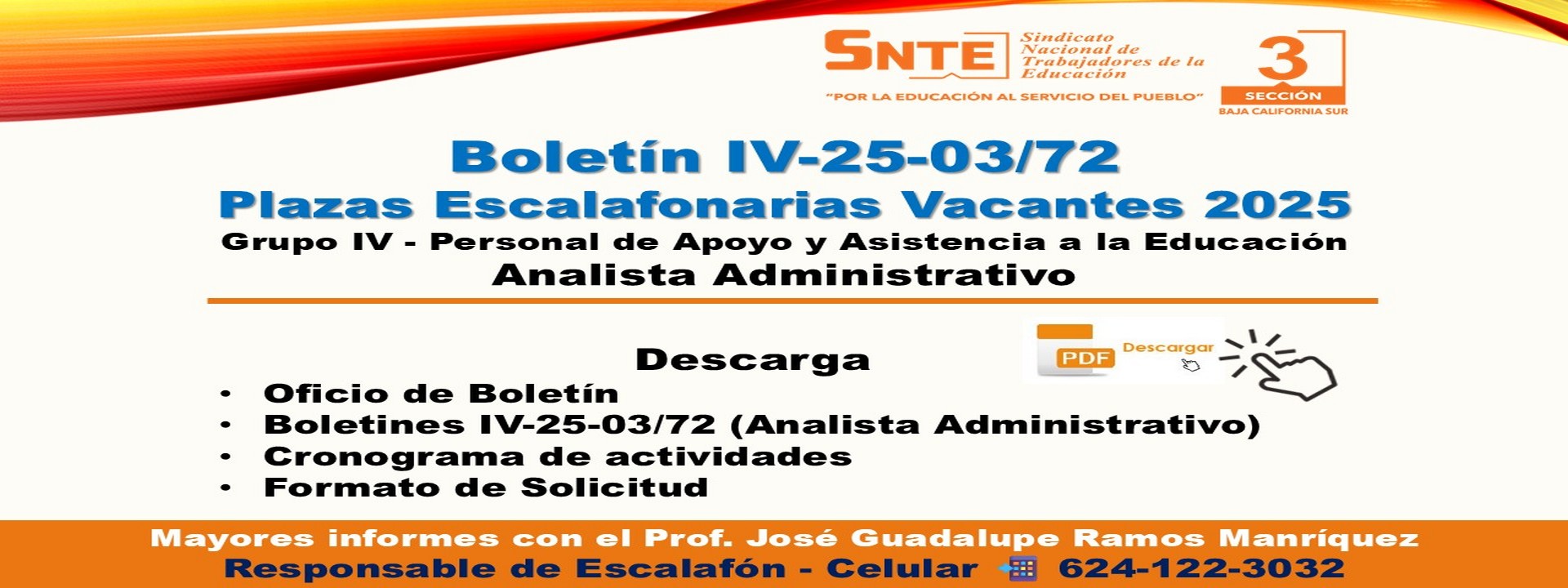 Boletín IV-25-03/72 de Plazas Escalafonarias Vacantes 2025